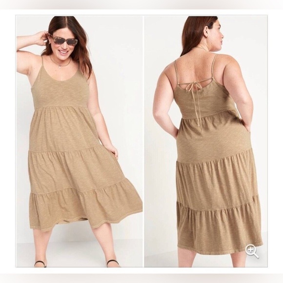 Old Navy Tiered Slub-Knit Midi Cami Swing Dress Beige - Picture 2 of 11